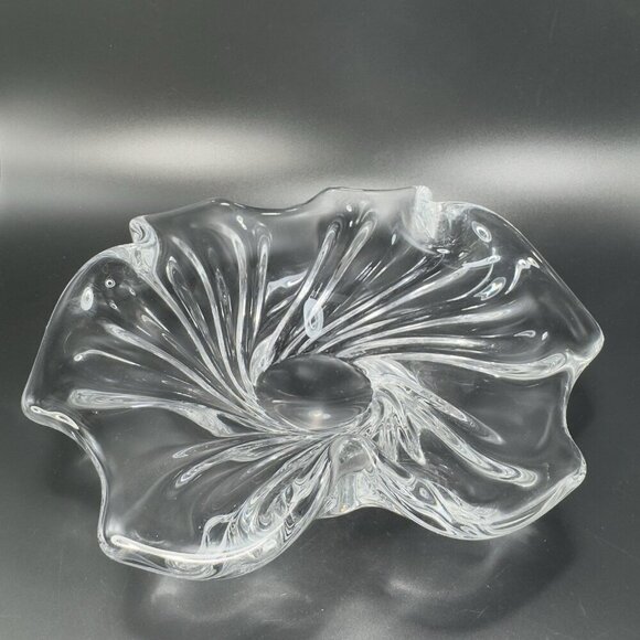 Vintage 1980s Venetian Clear Glass Dish Bowl Centerpiece Made In Italy Decor VTG - Picture 1 of 15